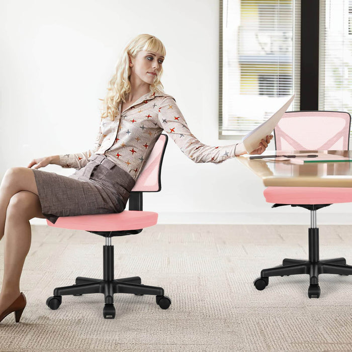 Sybels Adjustable Mesh Office Chair - Padded Seat, Low Back Support, 360° Swivel & Smooth Rolling Casters, Pink