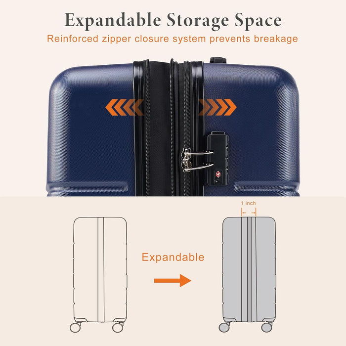 Sybels 28 Inch Carry On Luggage, Hard Shell Expandable Suitcase with TSA Lock and Double Spinner Wheels, Blue