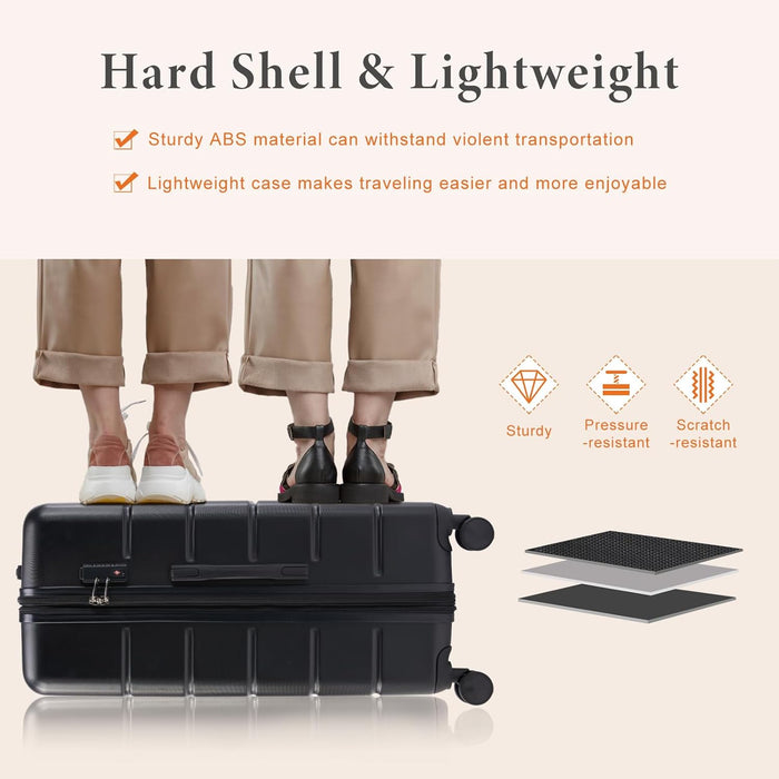 Sybels 20 Inch Carry On Luggage, Hard Shell Expandable Suitcase with TSA Lock and Double Spinner Wheels, Black