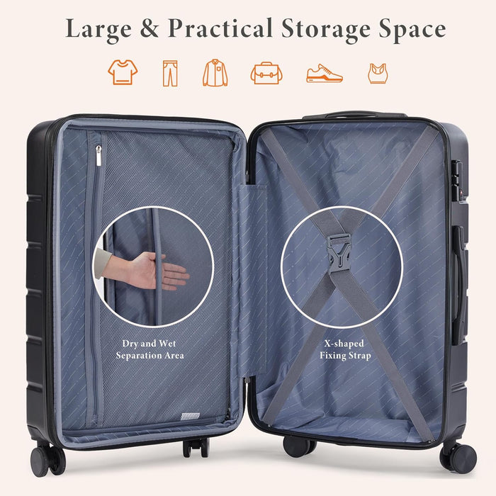 Sybels 20 Inch Carry On Luggage, Hard Shell Expandable Suitcase with TSA Lock and Double Spinner Wheels, Black