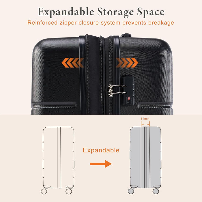 Sybels 20 Inch Carry On Luggage, Hard Shell Expandable Suitcase with TSA Lock and Double Spinner Wheels, Black
