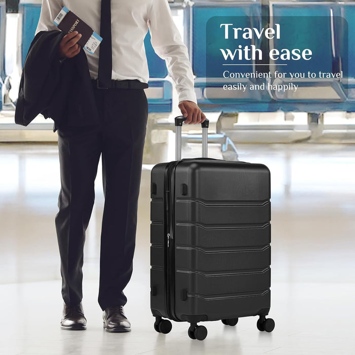 Sybels 24 Inch Carry On Luggage, Hard Shell Expandable Suitcase with TSA Lock and Double Spinner Wheels, Black