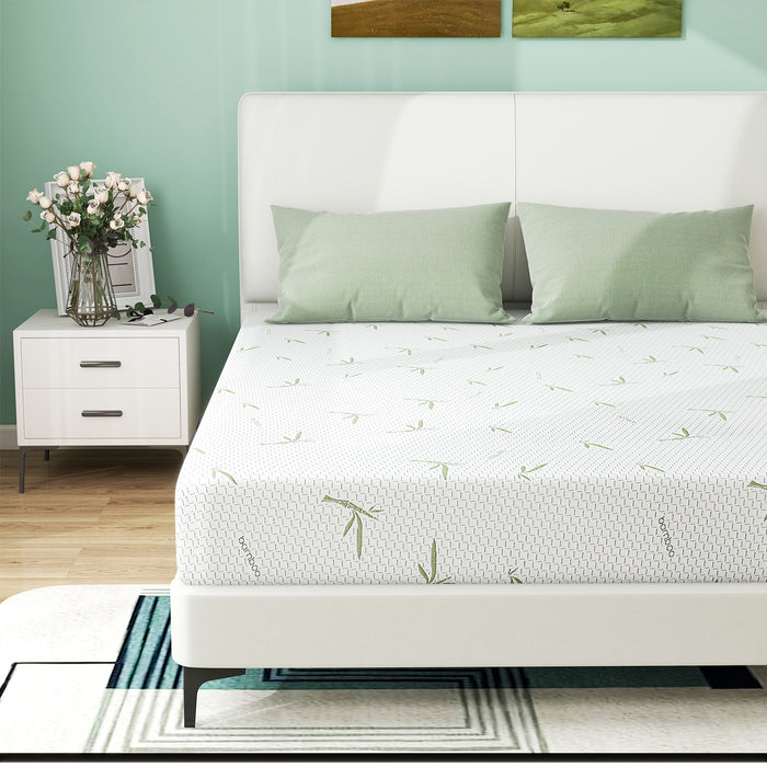 8'' TXL Size Memory Foam Mattress with Bamboo Pattern Cover Breathable Bed Mattress in a Box, CertiPUR-US, Made in USA