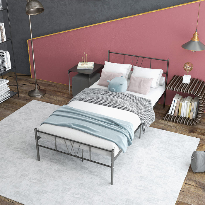 SimenmaxTwin Bed Frame - No Box Spring Needed Heavy Duty Metal Platform Bedroom Frames Twin Size with Storage Space, Black