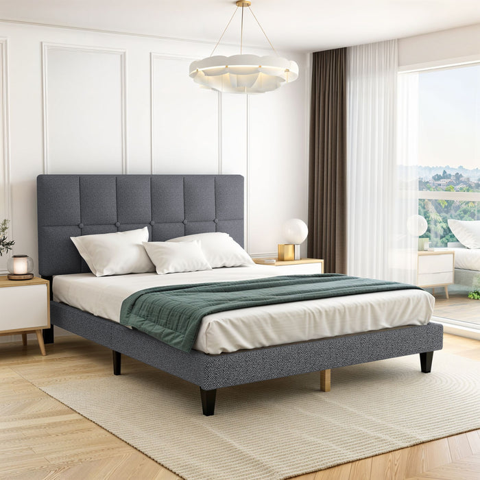 TINKLE WELL Twin/Queen Size Platform Bed Frame with Adjustable Headboard, 6" Under-Bed Storage, Solid Wood Frame, No Box Spring Required, 800LB Support, Quiet & Sturdy
