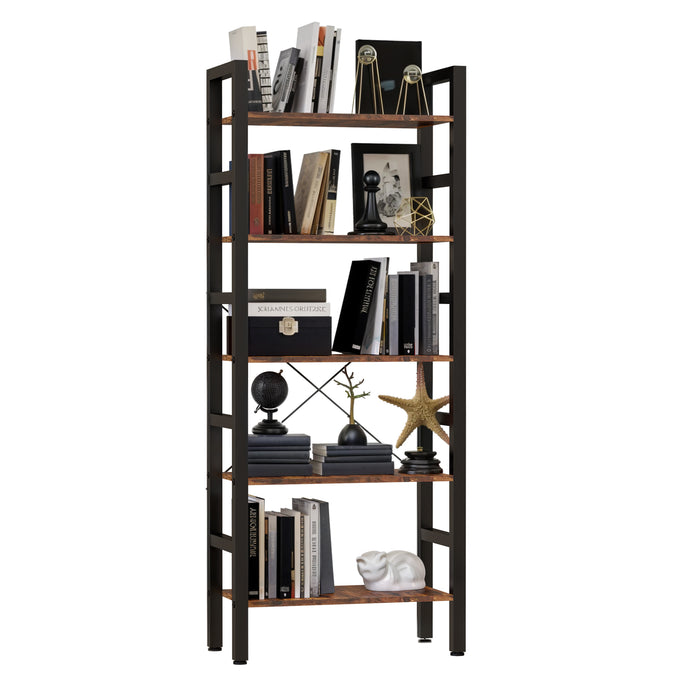 TINKLE WELL 5-Tier Modern Tall Bookshelf, Multi-Purpose Storage BookShelf for Home, Office, Garage, Industrial Corner, Organizer for Books, Movies, CDs and More