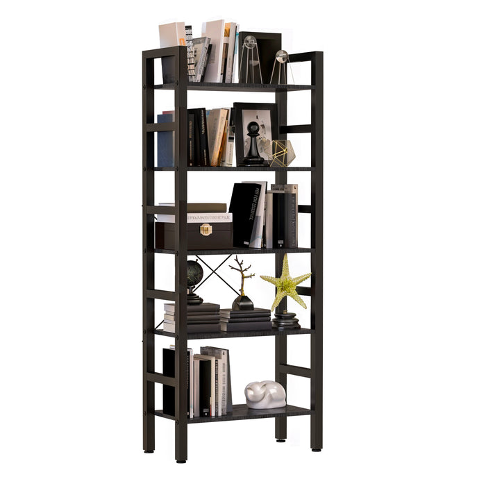 TINKLE WELL 5-Tier Modern Tall Bookshelf, Multi-Purpose Storage BookShelf for Home, Office, Garage, Industrial Corner, Organizer for Books, Movies, CDs and More