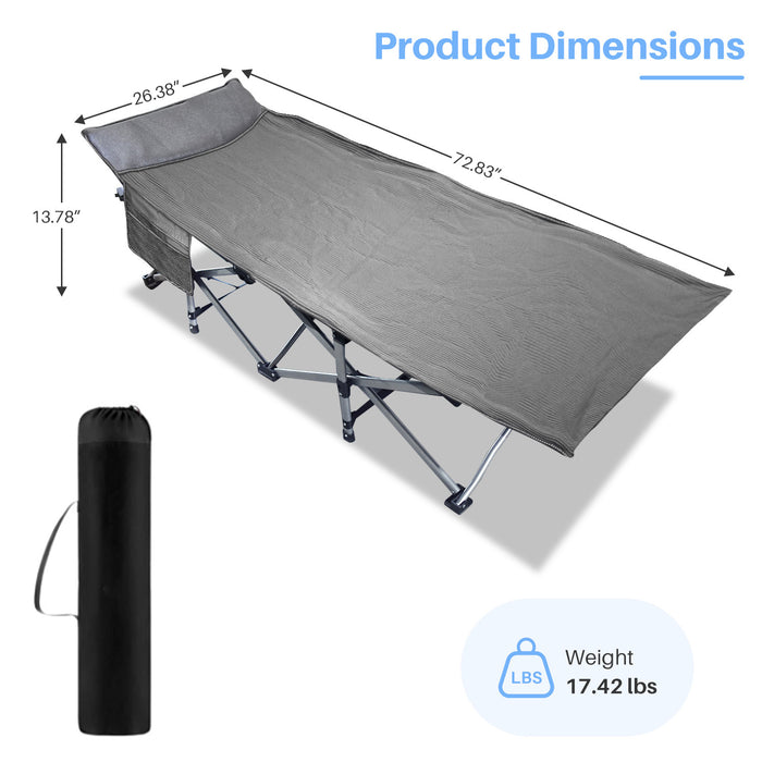 Simenmax Camping Cot, Folding Camping Cot Heavy Duty Sleeping Bed with Pilllow for Home Office Travel, Camping, Gray