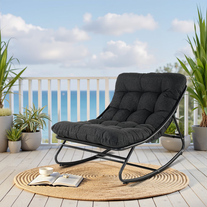 Simenmax Outdoor Rocking Chair, Egg Shaped Chair Modern Lounge Rocker Chair with Cushion for Balcony Porch Patio, Gray