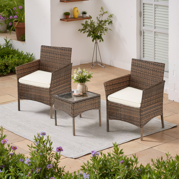 Patio Furniture Set, 3 PCS Rattan Patio Chairs Conversation Sets with Coffee Table and Cushion, Outdoors Wicker Bistro Chair Sets, Weather-Resistant, Black