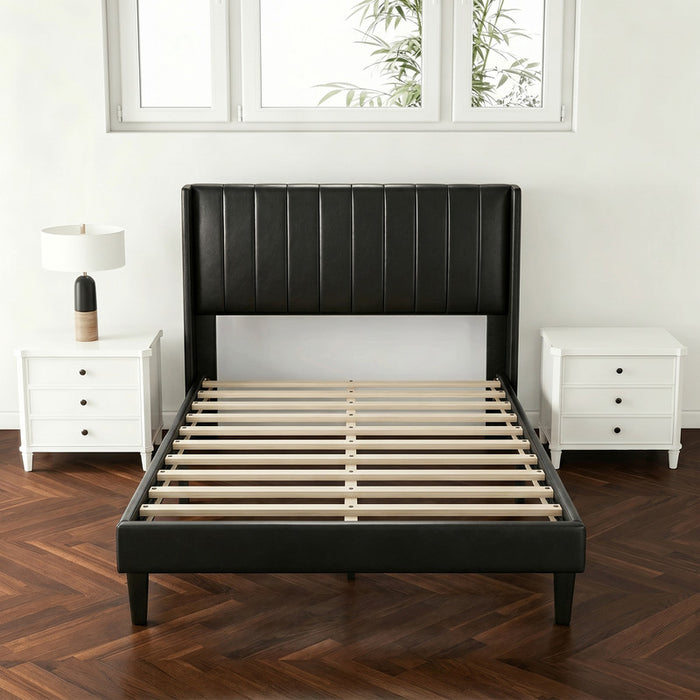 Twin Bed Frame, Upholstered Twin Size Platform Bed Frame with Headboard, Wood Slats Support, No Box Spring Needed, Noise Free