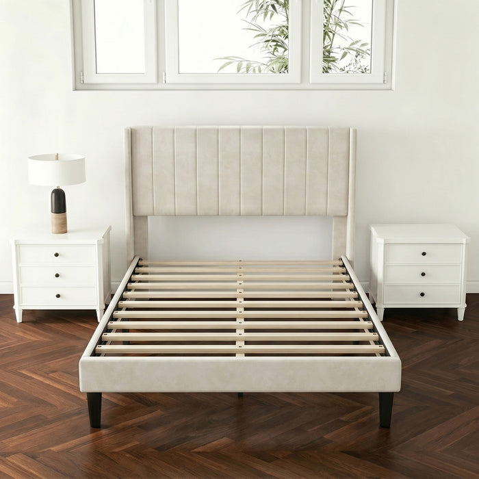 Twin Bed Frame, Upholstered Twin Size Platform Bed Frame with Headboard, Wood Slats Support, No Box Spring Needed, Noise Free