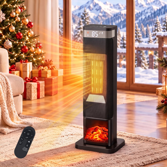 Simenmax 24" Space Heater, 1500W Fast Heating Electric Heater with Remote, 12H Timer, Portable Heater for Bedroom, Office, Living Room,Black