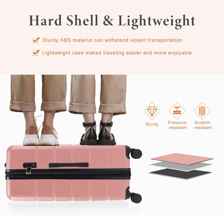 Sybels 20 Inch Carry On Luggage, Hard Shell Expandable Suitcase with TSA Lock and Double Spinner Wheels, Pink