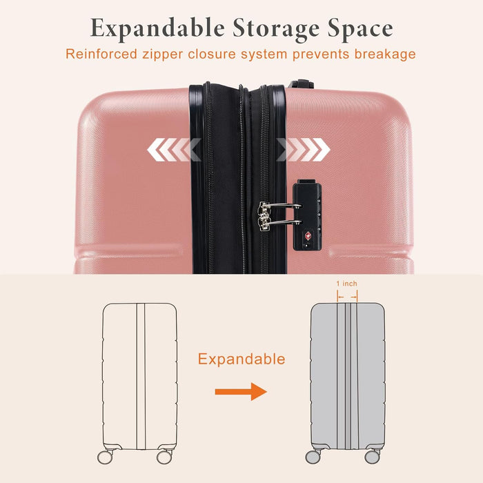 Sybels 28 Inch Carry On Luggage, Hard Shell Expandable Suitcase with TSA Lock and Double Spinner Wheels, Pink