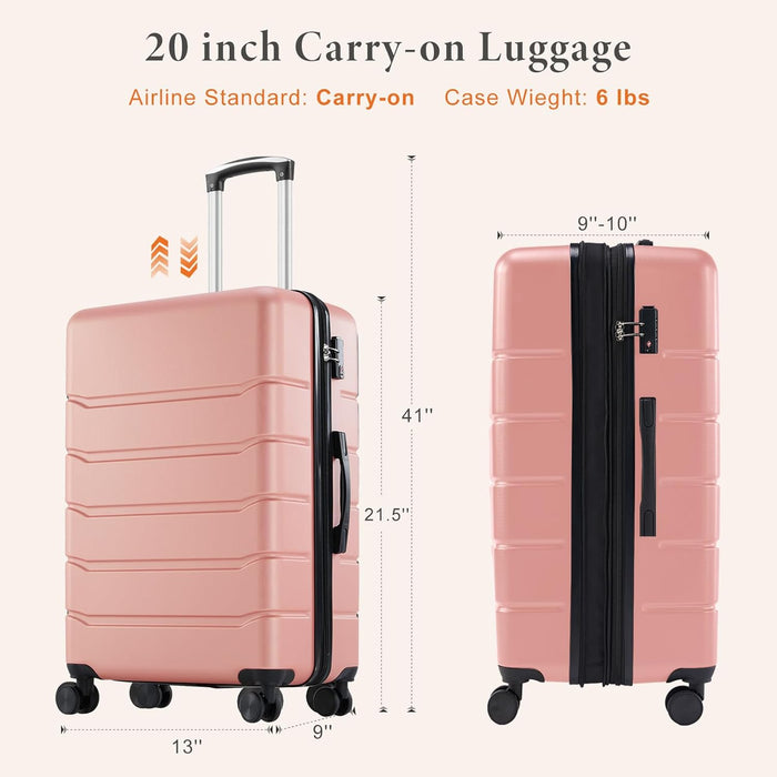Sybels 20 Inch Carry On Luggage, Hard Shell Expandable Suitcase with TSA Lock and Double Spinner Wheels, Pink