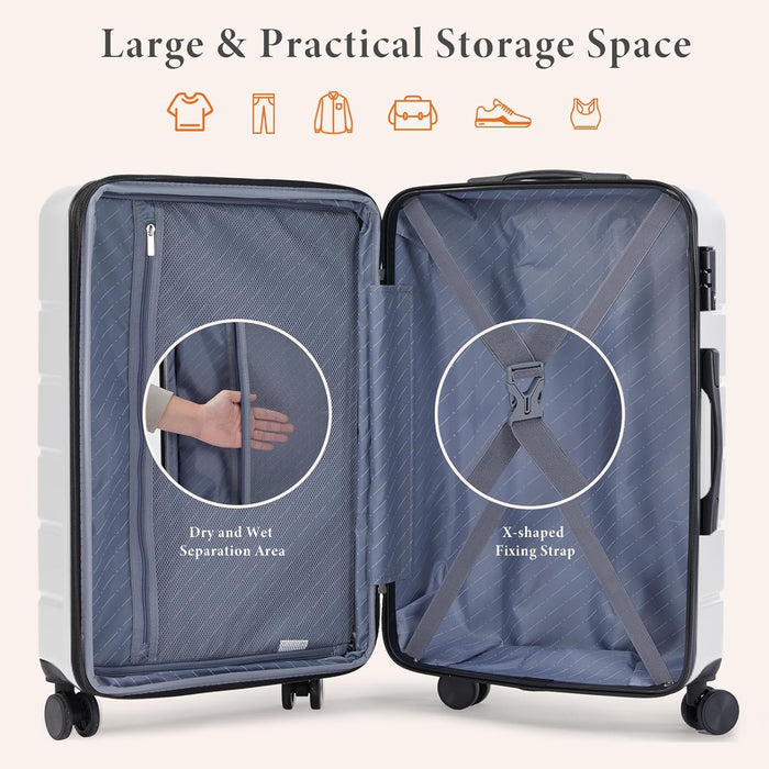Sybels 20 Inch Carry On Luggage, Hard Shell Expandable Suitcase with TSA Lock and Double Spinner Wheels, White