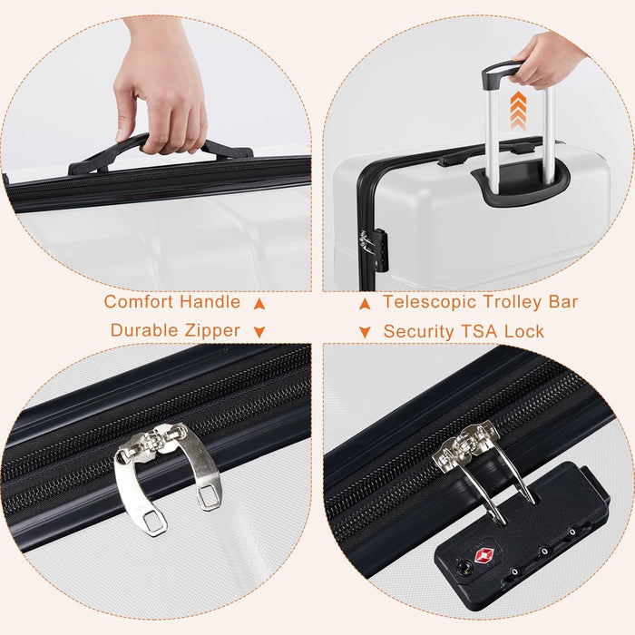 Sybels 3-PCS Set (20/24/28 Inch) Inch Carry On Luggage, Hard Shell Expandable Suitcase with TSA Lock and Double Spinner Wheels, White