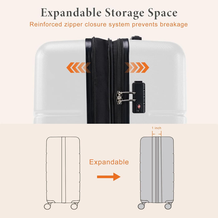 Sybels 20 Inch Carry On Luggage, Hard Shell Expandable Suitcase with TSA Lock and Double Spinner Wheels, White