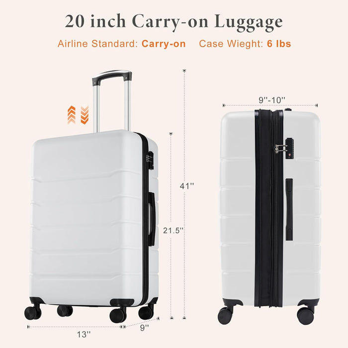 Sybels 20 Inch Carry On Luggage, Hard Shell Expandable Suitcase with TSA Lock and Double Spinner Wheels, White