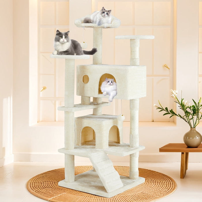 Bigleap 54" Multi-Level Cat Tree Tower for Indoor Cats, Beige with Scratching Posts & Condo