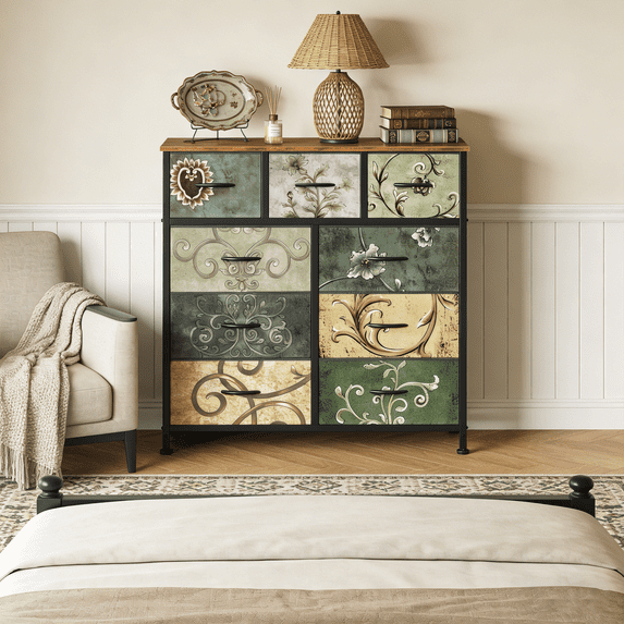 Aidoly 9-Drawer Dresser with Wooden Top, Adjustable Feet, Sturdy Metal Frame Dressers for Bedroom, Living Room