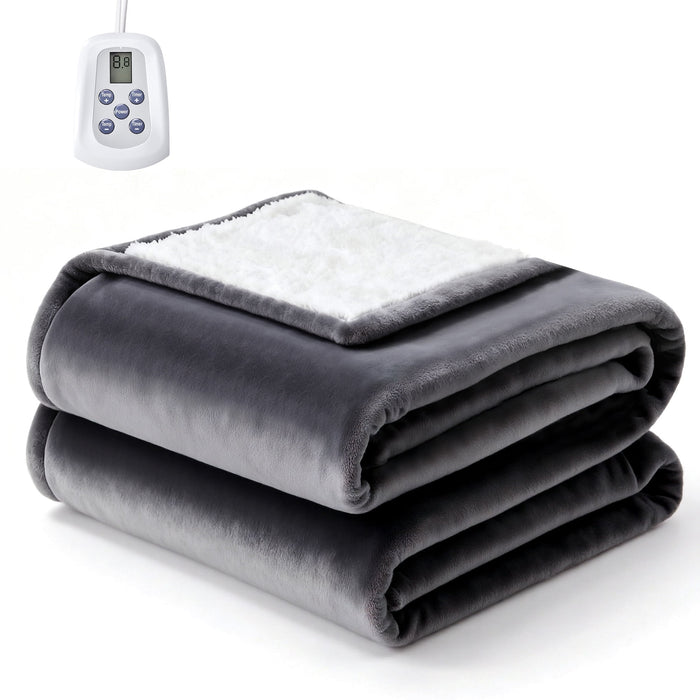 Taoset Ultra-Soft Twin Size Electric Heated Blanket - Machine Washable with 10 Heat Settings & Auto Shut-Off, Grey