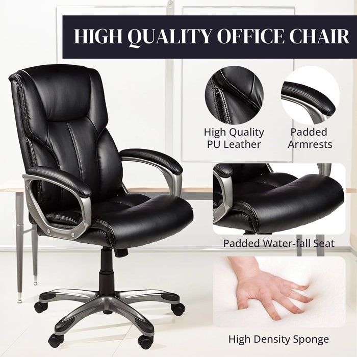 High Back Office Chair,Faux Leather High-Back Executive Office Chair with Lumbar Support,Black