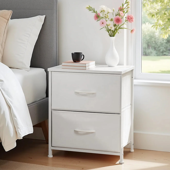 Beddle Nightstand, End Table Side Table with 2 Fabric Drawers Bedside Table for Bedroom, Dorm