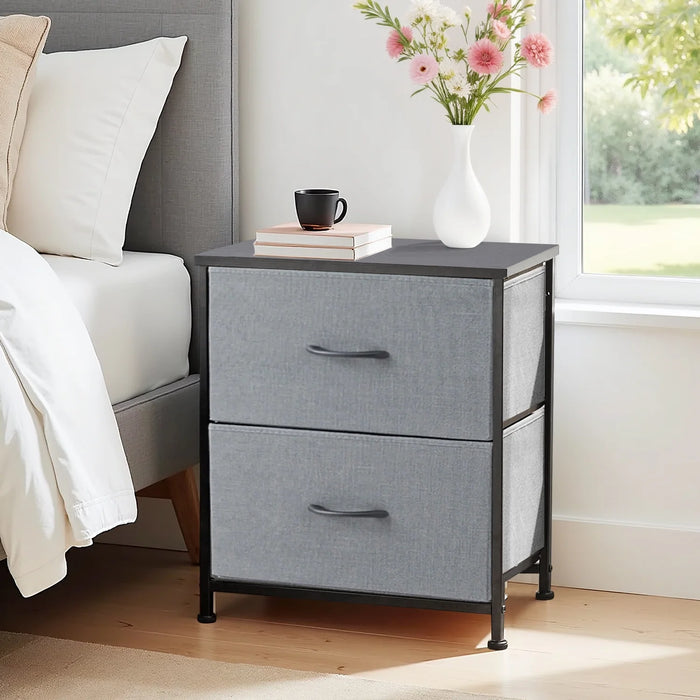 Beddle Nightstand, End Table Side Table with 2 Fabric Drawers Bedside Table for Bedroom, Dorm