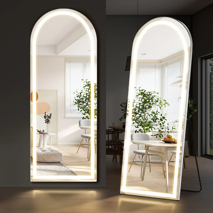 Beddle Full Length Mirror with LED Lights Arch Full Body Floor Mirror with Stand Wall Mounted