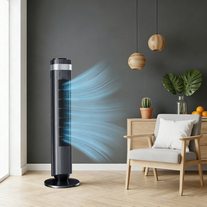 Blorly Tower Fan, Oscillating Fan with 26ft Air Delivery, 5 Speeds & 4 Modes, 22ft/s High Velocity Floor Fan with 12H Timer, Remote for Large Room Office, Black