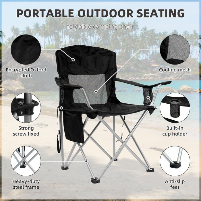 Simenmax Folding Camping Chair Recliner - Portable Outdoor Chair with Mesh Back, Cup Holder & Storage for Beach, Lawn, Camping，Black