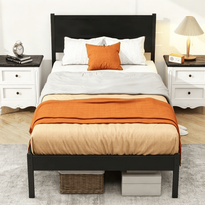 Blorly Twin Bed Frame, Mattress Foundation with Headboard, No Box Spring Needed, 700LBS Sturdy Metal Slats Support, Noise Free, Black