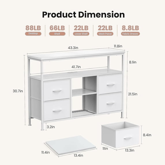Parcus TV Stand Dresser for Bedroom, All-in-One Entertainment Center with LED Lights and Power Outlets, Features 4 Drawers and Open Shelf Storage, Fits 50 Inch TV with Adjustable Feet