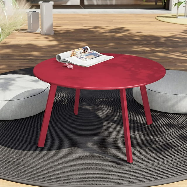 Stylish & Weather-resistant Round Steel Outdoor Coffee Table, Red