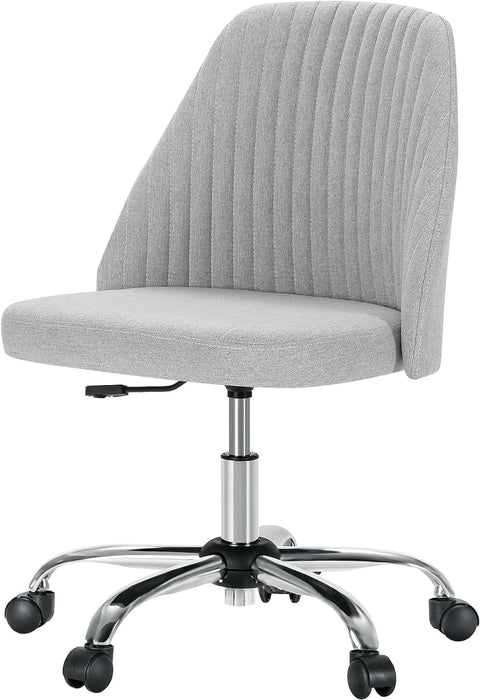 Betcozy Colorful Linen Desk Chair, Comfy Thick Seat with Swivel Wheels, Armless Task Chair, Gray