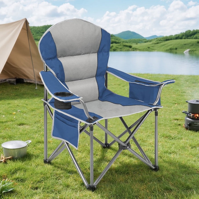 Simenmax Oversized Camping Chair, Heavy Duty Folding Chair with Cup Holder & Cooler Pouch for Fishing, Hiking, Picnic, Beach,BlueBlack