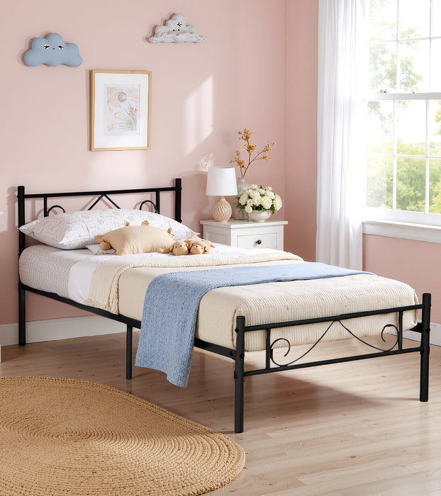 Simenmax Twin Size Metal Platform Bed Frame with Headboard and Footboard, Heavy Duty Mattress Foundation with Steel Slats Support, No Box Spring Needed, Black