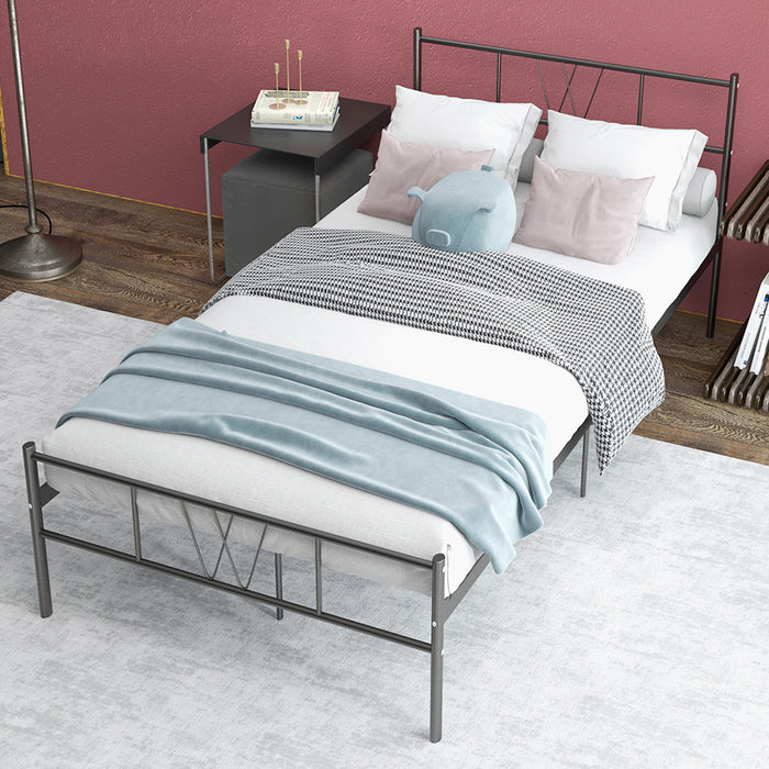 SimenmaxTwin Bed Frame - No Box Spring Needed Heavy Duty Metal Platform Bedroom Frames Twin Size with Storage Space, Black