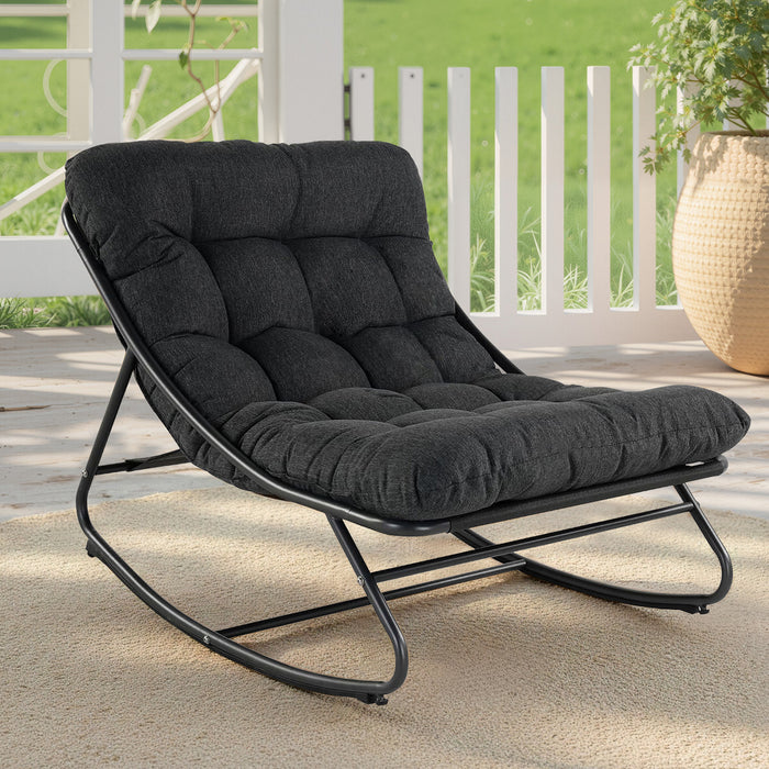 Simenmax Outdoor Rocking Chair, Egg Shaped Chair Modern Lounge Rocker Chair with Cushion for Balcony Porch Patio, Gray