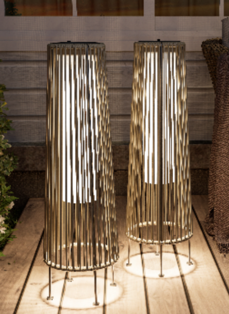 Dozzle 2-Pack Outdoor Solar Floor Lamp, Wicker Design Waterproof Deck Light for Patio, Yard and Garden, Light Brown