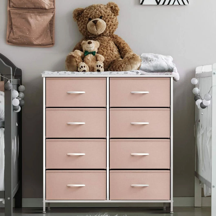 Simenmax 4/5/7/8/9Dresser, Storage Drawers with Removable Fabric Bins, Fabric Closet Chests Organizer for Bedroom, Closet, Living Room, Pink