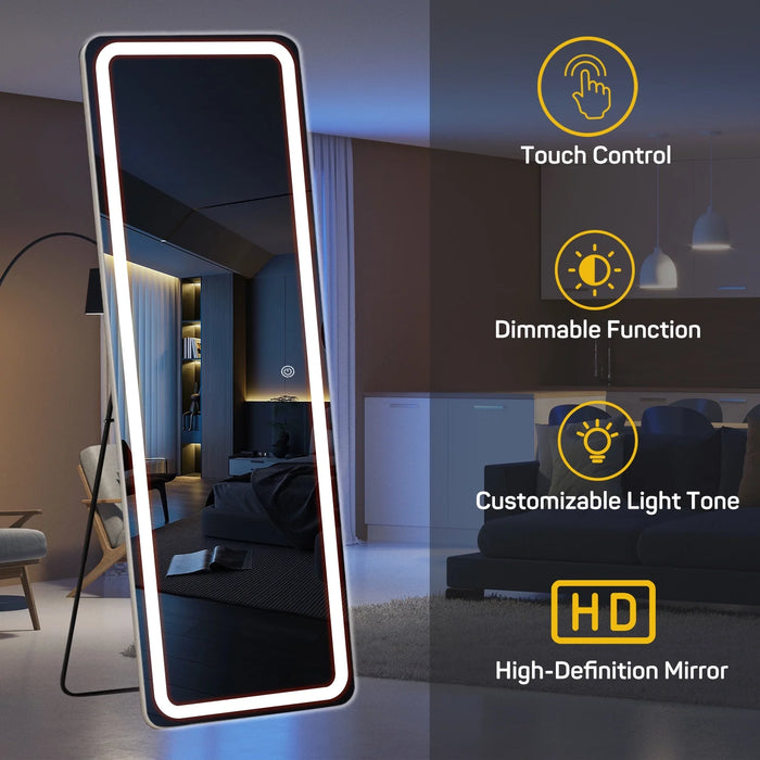 Beddle Full Length Mirror with LED Lights Arch Full Body Floor Mirror with Stand Wall Mounted
