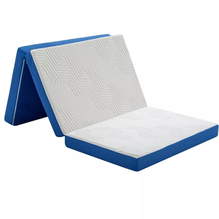 Simenmax Folding Mattress, 4 inch Tri-fold Memory Foam Mattress Topper for Camping, Foldable Mattress Topper with Washable Cover, Queen Size