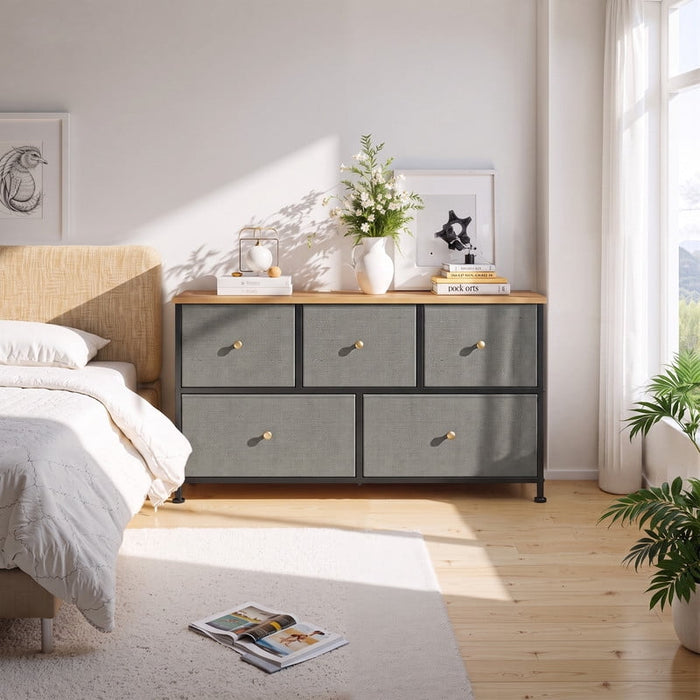Betcozy 5-Drawer Storage Dresser, Classic Bedroom Dresser for Clothes & Nursery Organization, Stable Metal Frame, Wooden Top, Dark Green