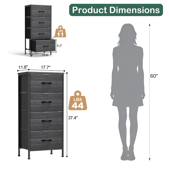 Aidoly 4-Tier Fabric Drawer Storage Cabinet with Wooden Top &amp; Metal Frame - Multi-Purpose Organizer for Bedroom, Living Room, Office