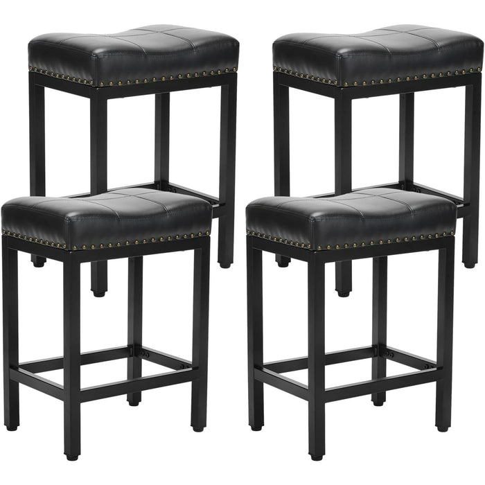 Blorly Saddleback Bar Stools, Backless Counter Stools, Metal Base with Modern PU Leather Saddle Seats