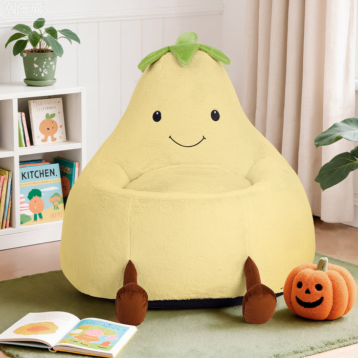 Simenmax 31'' Bean Bag Chair, Plush Rabbit Fur L-Shape Lounger, Washable Stuffed Sofa for Living Room, Bedroom & Reading Nook,Yellow