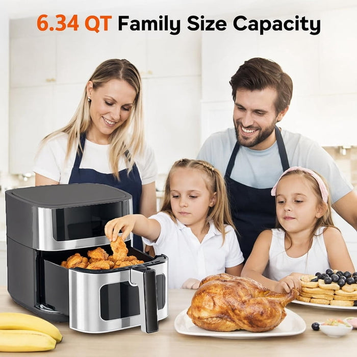Nextay 6.34QT Visible Window Air Fryer, 400¡ãF Digital Stainless Steel Oven, 8 Presets & Dishwasher-Safe Basket, Gray